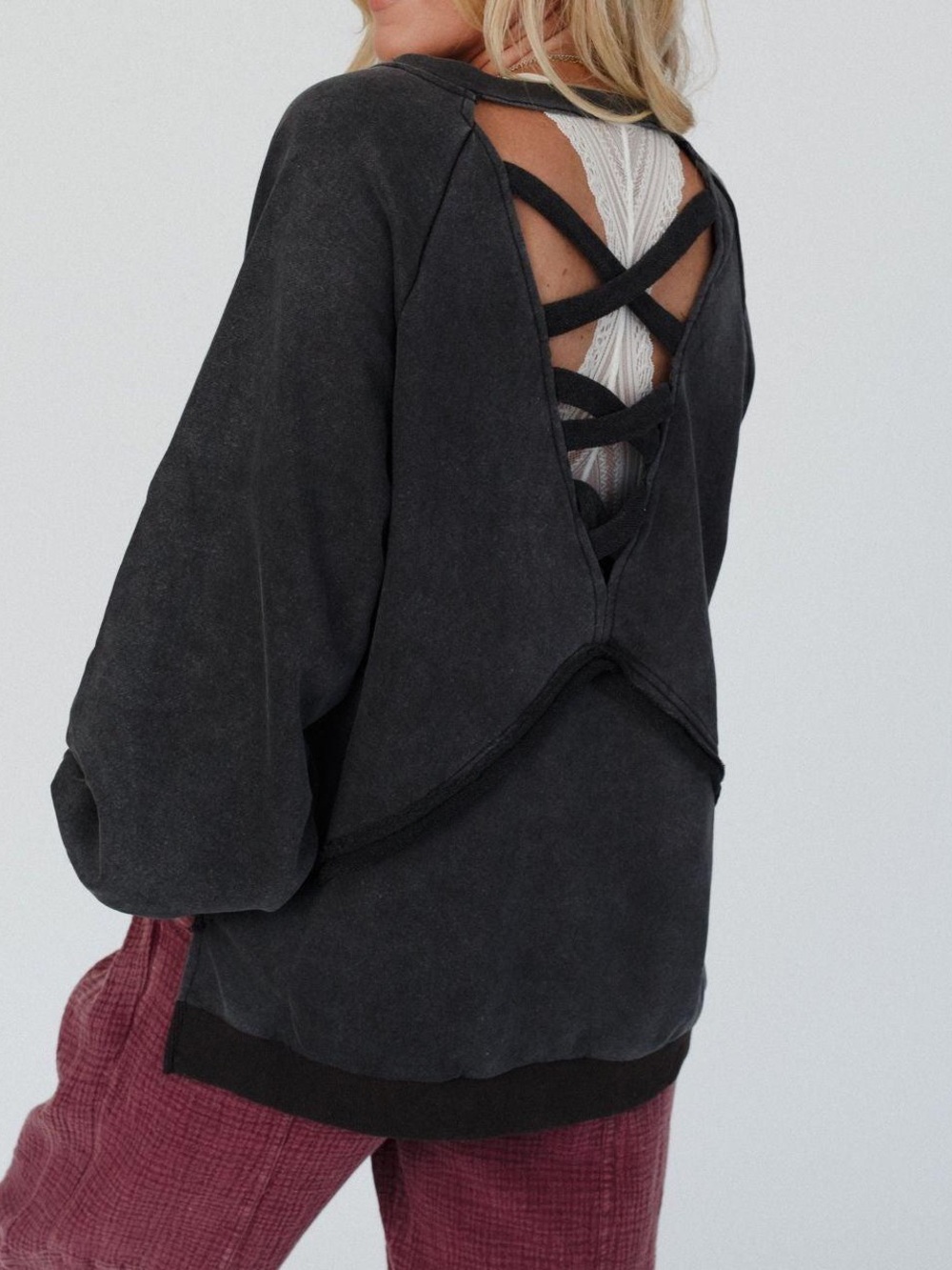 POL Black Open-Back Crisscross Pullover